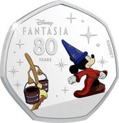 Cook Islands 25 Cents (Fantasia - Sorcerer's Apprentice) DISNEY FANTASIA 80 YEARS ©DISNEY coin reverse Cook Islands 25 Cents (Fantasia - Sorcerer's Apprentice) DISNEY FANTASIA 80 YEARS ©DISNEY coin reverse
