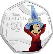 Cook Islands 25 Cents (Fantasia - Sorcerer's Hat) DISNEY FANTASIA 80 YEARS ©DISNEY coin reverse Cook Islands 25 Cents (Fantasia - Sorcerer's Hat) DISNEY FANTASIA 80 YEARS ©DISNEY coin reverse