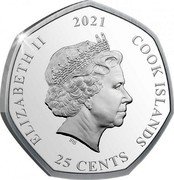 Cook Islands 25 Cents (Harry Potter - Albus Dumbledore) 2021 25 CENTS COOK ISLANDS ELIZABETH II coin obverse