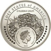 Cook Islands 25 Cents (Lost States of America - State of Deseret) 2020 25 CENTS COOK ISLANDS ELIZABETH II E PLURIBUS UNUM LOST STATES OF AMERICA coin obverse Cook Islands 25 Cents (Lost States of America - State of Deseret) 2020 25 CENTS COOK ISLANDS ELIZABETH II E PLURIBUS UNUM LOST STATES OF AMERICA coin obverse