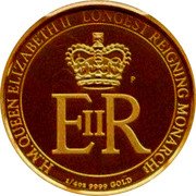 Australia 25 Dollars (Longest-Reigning Monarch) KM# A2202 H.M. QUEEN ELIZABETH II LONGEST REIGNING MONARCH EIIR P 1/4OZ 9999 GOLD coin reverse Australia 25 Dollars (Longest-Reigning Monarch) KM# A2202 H.M. QUEEN ELIZABETH II LONGEST REIGNING MONARCH EIIR P 1/4OZ 9999 GOLD coin reverse