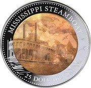 Cook Islands 25 Dollars (Mississippi Steamboat) MISSISSIPPI STEAMBOAT 25 DOLLARS coin reverse Cook Islands 25 Dollars (Mississippi Steamboat) MISSISSIPPI STEAMBOAT 25 DOLLARS coin reverse