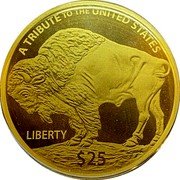 Cook Islands 25 Dollars (U.S. Buffalo) LIBERTY $25 A TRIBUTE TO THE UNITED STATES coin reverse