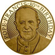 Cook Islands 250 Dollars Pope Francis 80th Birthday 2016 Proof-like POPE FRANCIS 80TH BIRTHDAY coin reverse Cook Islands 250 Dollars Pope Francis 80th Birthday 2016 Proof-like POPE FRANCIS 80TH BIRTHDAY coin reverse