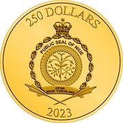Niue 250 Dollars Spider-Man and Web 2023 Proof 250 DOLLARS PUBLIC SEAL OF NIUE ATUA NIUE TUKULAGI 2023 coin obverse Niue 250 Dollars Spider-Man and Web 2023 Proof 250 DOLLARS PUBLIC SEAL OF NIUE ATUA NIUE TUKULAGI 2023 coin obverse