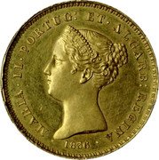 Portugal 2500 Reis Maria II Pattern 1836 KM# Pn96 MARIA II D G PORTUG ET ALGARB REGINA 1836 coin obverse Portugal 2500 Reis Maria II Pattern 1836 KM# Pn96 MARIA II D G PORTUG ET ALGARB REGINA 1836 coin obverse