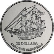 Cook Islands 30 Dollars (Bounty. Elizabeth II) 30 DOLLARS 1 KILO FINE SILVER 999.9 coin reverse Cook Islands 30 Dollars (Bounty. Elizabeth II) 30 DOLLARS 1 KILO FINE SILVER 999.9 coin reverse
