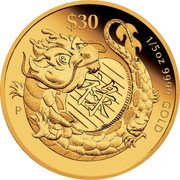 Tuvalu 30 Dollars Success. Year of the Dragon 2023 P Proof $30 1/5 OZ 9999 GOLD LB 祿 P coin reverse Tuvalu 30 Dollars Success. Year of the Dragon 2023 P Proof $30 1/5 OZ 9999 GOLD LB 祿 P coin reverse