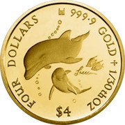 Cook Islands Four Dollars Dolphins. Queen Elizabeth II 2021 FOUR DOLLARS 9999 GOLD 1/30TH OZ $4 coin reverse Cook Islands Four Dollars Dolphins. Queen Elizabeth II 2021 FOUR DOLLARS 9999 GOLD 1/30TH OZ $4 coin reverse