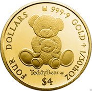 Cook Islands 4 Dollars Elizabeth II. Teddy Bear 2014 FOUR DOLLARS 999 9 GOLD 1/30TH OZ $4 TEDDY BEAR ® coin reverse Cook Islands 4 Dollars Elizabeth II. Teddy Bear 2014 FOUR DOLLARS 999 9 GOLD 1/30TH OZ $4 TEDDY BEAR ® coin reverse