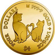 Cook Islands Four Dollars Micio & Micia 2021 FOUR DOLLARS 9999 GOLD 1/30TH OZ $4 coin reverse