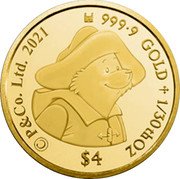 Cook Islands 4 Dollars Paddington Bear 2021 ©P&CO LTD. 2021 9999 GOLD 1/30TH OZ $4 coin reverse