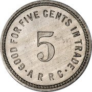USA 5 Cents (Alaska Rural Rehabilitation Corporation) 5 GOOD FOR FIVE CENTS IN TRADE. ARRC. coin obverse USA 5 Cents (Alaska Rural Rehabilitation Corporation) 5 GOOD FOR FIVE CENTS IN TRADE. ARRC. coin obverse