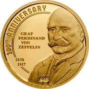 Cook Islands 5 Dollars (100th Anniversary of the Death of Ferdinand von Zeppelin) 100TH ANNIVERSARY 1838 - 1917 2017 GRAF FERDINAND VON ZEPPELIN coin reverse Cook Islands 5 Dollars (100th Anniversary of the Death of Ferdinand von Zeppelin) 100TH ANNIVERSARY 1838 - 1917 2017 GRAF FERDINAND VON ZEPPELIN coin reverse