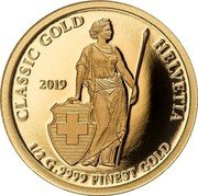 Cook Islands 5 Dollars (Classic Gold - Helvetia) 1/2 G .9999 FINEST GOLD 2019 CLASSIC GOLD HELVETIA coin reverse Cook Islands 5 Dollars (Classic Gold - Helvetia) 1/2 G .9999 FINEST GOLD 2019 CLASSIC GOLD HELVETIA coin reverse