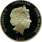 Cook Islands 5 Dollars Elizabeth II. Diamond Jubilee. 2011 Proof 5 DOLLARS 2011 COOK ISLANDS ELIZABETH II coin obverse Cook Islands 5 Dollars Elizabeth II. Diamond Jubilee. 2011 Proof 5 DOLLARS 2011 COOK ISLANDS ELIZABETH II coin obverse