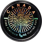 Canada 5 Dollars (Hologram Maple Leaf) CANADA 9995 9995 FINE PLATINUM 1/10 OZ PLATINE PUR coin reverse Canada 5 Dollars (Hologram Maple Leaf) CANADA 9995 9995 FINE PLATINUM 1/10 OZ PLATINE PUR coin reverse