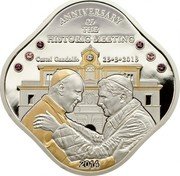 Cook Islands 5 Dollars Meeting of the Popes 2014 Proof 2014 23.3.2013 ANNIVERSARY OF THE HISTORIC MEETING CASTEL GANDOLFO coin reverse