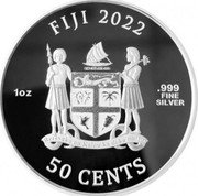 Fiji 50 Cents Ancient Warrior. Samurai. Coloured 2022 In Sets only FIJI 2022 1OZ .999 FINE SILVER 50 CENTS coin obverse Fiji 50 Cents Ancient Warrior. Samurai. Coloured 2022 In Sets only FIJI 2022 1OZ .999 FINE SILVER 50 CENTS coin obverse