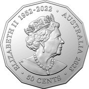 Australia 50 Cents Elizabeth II Reign 2023  BU in Coincard ELIZABETH II 1952 - 2022 AUSTRALIA 2023 50 CENTS JC coin obverse Australia 50 Cents Elizabeth II Reign 2023  BU in Coincard ELIZABETH II 1952 - 2022 AUSTRALIA 2023 50 CENTS JC coin obverse