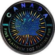 Canada 50 Dollars (Hologram Maple Leaf) CANADA 9995 9995 FINE PLATINUM 1 OZ PLATINE PUR coin reverse Canada 50 Dollars (Hologram Maple Leaf) CANADA 9995 9995 FINE PLATINUM 1 OZ PLATINE PUR coin reverse
