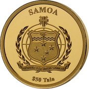 Samoa 50 Tala (Audrey Hepburn 30 Years of the Death) SAMOA FA'AVAE I LE ATUA SAMOA $50 TALA coin obverse
