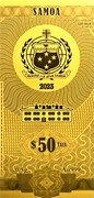 Samoa 50 Tala (Audrey Hepburn) SAMOA FA'AVAE I LE ATUA SAMOA $50 TALA 0.5 G AU 999 coin obverse