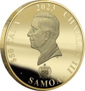 Samoa 50 Tala Disney's 100th Anniversary. Star Wars 2023 FA'AVAE I LE ATUA SAMOA $50 TALA 2023 CHARLES III SAMOA coin obverse