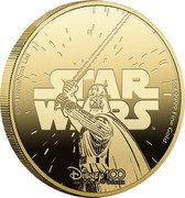 Samoa 50 Tala Disney's 100th Anniversary. Star Wars 2023 STAR WARS™ DISNEY 100 100 YEARS OF WONDER ©™LUCASFILMS LTD 1 OZ 9999 FINE GOLD coin reverse