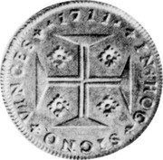 Portugal 8000 Reis (Joao V. Pattern) KM# Pn12 1711 IN HOC SIGNO VINCES coin reverse Portugal 8000 Reis (Joao V. Pattern) KM# Pn12 1711 IN HOC SIGNO VINCES coin reverse