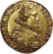 Italy Double Pistole (Saint Jean-Baptiste) D.FED.L.S.R.I.AC.VAL.TARI.PRIN.IV.ET.C. coin obverse Italy Double Pistole (Saint Jean-Baptiste) D.FED.L.S.R.I.AC.VAL.TARI.PRIN.IV.ET.C. coin obverse