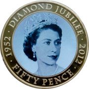 UK Fifty Pence Diamond Jubilee. Young Bust 2011  UNC 1952 DIAMOND JUBILEE 2012 FIFTY PENCE coin reverse UK Fifty Pence Diamond Jubilee. Young Bust 2011  UNC 1952 DIAMOND JUBILEE 2012 FIFTY PENCE coin reverse