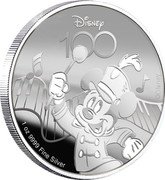 Samoa Five Dollars Disney's 100th Anniversary. Mickey Mouse 2023 DISNEY 100 ©DISNEY 1 OZ 9999 FINE SILVER coin reverse Samoa Five Dollars Disney's 100th Anniversary. Mickey Mouse 2023 DISNEY 100 ©DISNEY 1 OZ 9999 FINE SILVER coin reverse