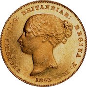 Australia Half Sovereign (Victoria Pattern) KM# Pn1 VICTORIA D:G: BRITANNIAR: REGINA F:D: 1853 coin obverse Australia Half Sovereign (Victoria Pattern) KM# Pn1 VICTORIA D:G: BRITANNIAR: REGINA F:D: 1853 coin obverse