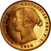 Australia Half Sovereign (Victoria Pattern) VICTORIA D:G: BRITANNIAR: REGINA F:D: 1856 coin obverse Australia Half Sovereign (Victoria Pattern) VICTORIA D:G: BRITANNIAR: REGINA F:D: 1856 coin obverse