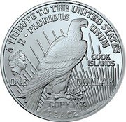 Cook Islands One Dollar (Peace Dollar) COPY IRB COOK ISLANDS ONE DOLLAR PEACE A TRIBUTE TO THE UNITED STATES E PLURIBUS UNUM coin obverse Cook Islands One Dollar (Peace Dollar) COPY IRB COOK ISLANDS ONE DOLLAR PEACE A TRIBUTE TO THE UNITED STATES E PLURIBUS UNUM coin obverse