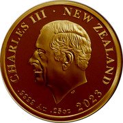 New Zealand Ten Dollars (Charles III 75th Birthday) CHARLES III NEW ZEALAND SJF .9999 AU 1/4OZ 2023 coin obverse New Zealand Ten Dollars (Charles III 75th Birthday) CHARLES III NEW ZEALAND SJF .9999 AU 1/4OZ 2023 coin obverse