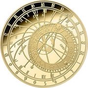 Niue Two Dollars Fifty Cents Prague Astronomical Clock 2023  Proof 1 2 3 4 5 6 7 8 9 I II III IV V VI IX X XI XII AVRORA... coin reverse