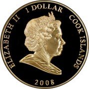 Cook Islands 1 Dollar Diana Princess of Wales. Red suit and facing left 2008 Proof 1 DOLLAR 2008 COOK ISLANDS ELIZABETH II coin obverse Cook Islands 1 Dollar Diana Princess of Wales. Red suit and facing left 2008 Proof 1 DOLLAR 2008 COOK ISLANDS ELIZABETH II coin obverse