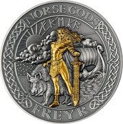Cook Islands 1 Dollar Elizabeth II Freyr 2023  Antiqued NORSE GODS ᚠᚱᛖᛦᚱ FREYR coin reverse