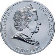 Cook Islands 10 Dollars (Mercury) 10 DOLLARS COOK ISLANDS ELIZABETH II coin obverse Cook Islands 10 Dollars (Mercury) 10 DOLLARS COOK ISLANDS ELIZABETH II coin obverse