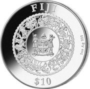 Fiji 10 Dollars (Year of the Ox. Blue Freshwater Pearl) FIJI $10 REREVAKA NA KALOU KA DOKA NA TUI 1 OZ AG 999 coin obverse Fiji 10 Dollars (Year of the Ox. Blue Freshwater Pearl) FIJI $10 REREVAKA NA KALOU KA DOKA NA TUI 1 OZ AG 999 coin obverse