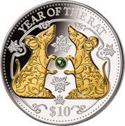 Fiji 10 Dollars (Year of the Rat. Green Freshwater Pearl) YEAR OF THE RAT $10 coin reverse Fiji 10 Dollars (Year of the Rat. Green Freshwater Pearl) YEAR OF THE RAT $10 coin reverse