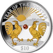 Fiji 10 Dollars Year of the Rooster. Pearl 2017 Proof KM# 573 YEAR OF THE ROOSTER $10 coin reverse Fiji 10 Dollars Year of the Rooster. Pearl 2017 Proof KM# 573 YEAR OF THE ROOSTER $10 coin reverse