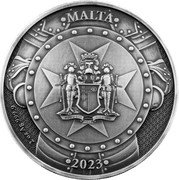 Malta 10 Euro Knights of the Past. Rider 2023  (fr) BU hauts reliefs MALTA MF FIDUCIA FORTIS 1958 2023 2 OZ AG 999.9 coin obverse
