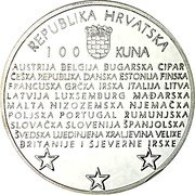 Croatia 100 Kuna Member of the European Union 2013 Proof KM# 110 REPUBLIKA HRVATSKA 100 KUNA AUSTRIJA BELGIJA BUGARSKA CIPAR ČEŠKA REPUBLIKA DANSKA ESTONIJA FINSKA FRANCUSKA GRČKA IRSKA ITALIJA LITVA LATVIJA LUXSEMBURG MAĐARSKA MALTA NIZOZEMSKA NJEMAČKA POLJSKA PORTUGAL RUMUNJSKA SLOVAČKA SLOVENJA ŠPANJOLSKA ŠVEDSKA UJEDINJENA XRALJEVINA VELIXE BRITANIJE I SJEVERNE IRSKE coin obverse Croatia 100 Kuna Member of the European Union 2013 Proof KM# 110 REPUBLIKA HRVATSKA 100 KUNA AUSTRIJA BELGIJA BUGARSKA CIPAR ČEŠKA REPUBLIKA DANSKA ESTONIJA FINSKA FRANCUSKA GRČKA IRSKA ITALIJA LITVA LATVIJA LUXSEMBURG MAĐARSKA MALTA NIZOZEMSKA NJEMAČKA POLJSKA PORTUGAL RUMUNJSKA SLOVAČKA SLOVENJA ŠPANJOLSKA ŠVEDSKA UJEDINJENA XRALJEVINA VELIXE BRITANIJE I SJEVERNE IRSKE coin obverse