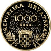 Croatia 1000 Kuna 5th Anniversary of Independence 1995 Proof KM# 34 REPUBLIKA HRVATSKA 1000 KUNA coin obverse