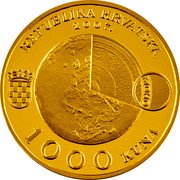 Croatia 1000 Kuna 150th Birth Anniversary of Andrija Mohorovicic 2007 Proof KM# 91 REPUBLIKA HRVATSKA 2007. 1000 KUNA coin obverse
