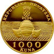 Croatia 1000 Kuna 500th Anniversary of the Birth of Marin Drzic 2008 Proof KM# 92 REPUBLIKA HRVATSKA 2008. 1000 KUNA coin obverse