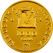 Croatia 1000 Kuna 300th Anniversary of Alka Tournament in Sinj 2014 Proof KM# 107 REPUBLIKA HRVATSKA G S 1000 KUNA coin obverse Croatia 1000 Kuna 300th Anniversary of Alka Tournament in Sinj 2014 Proof KM# 107 REPUBLIKA HRVATSKA G S 1000 KUNA coin obverse